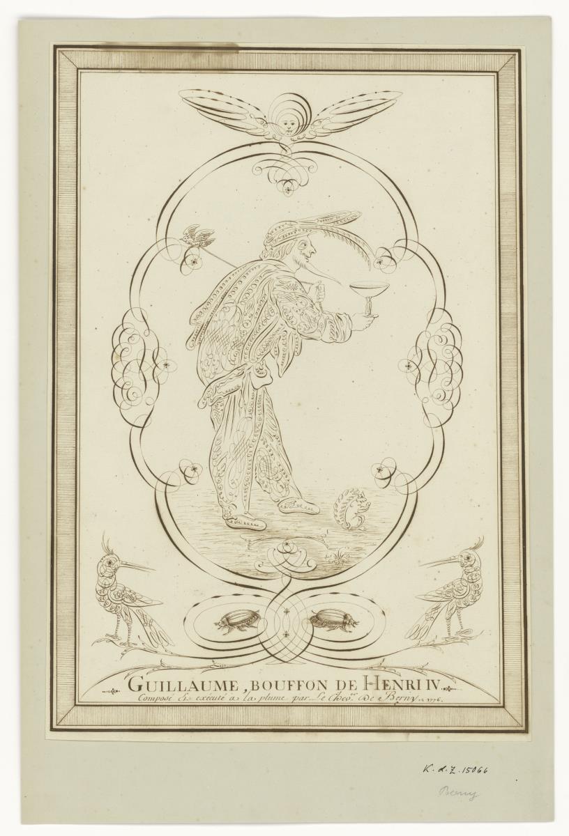 kalligraphische Darstellung eines Hofnarren - "Guillaume, buffon de Henry IV"