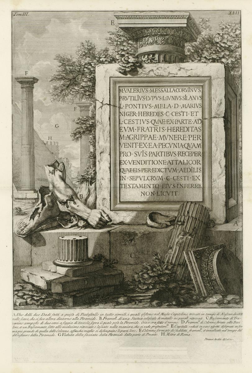 Beschrifteter Sockel aus dem Kapitolinischen Museum
"Uno delli due Dadi fatti a guisa di Piedestallo in tutto simili, i quali esistono nel Museo Capitolino"