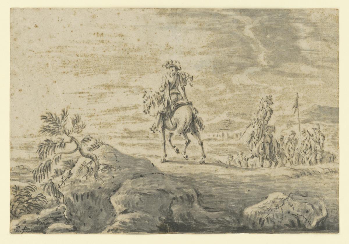 Trompeter reitet vor der Kavallerie