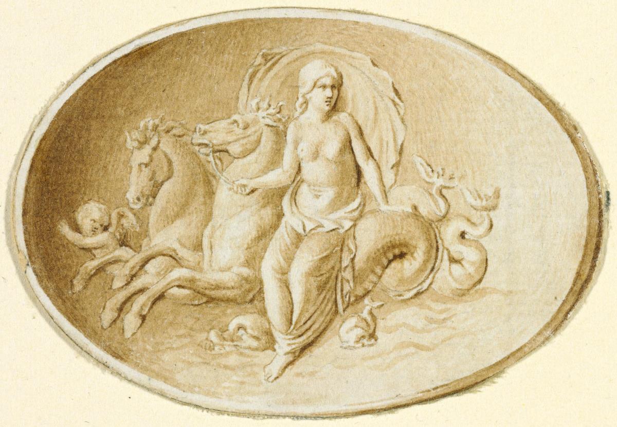 Amphitrite mit zwei Seerossen, Amor und Delphin. Nach einer antiken Gemme