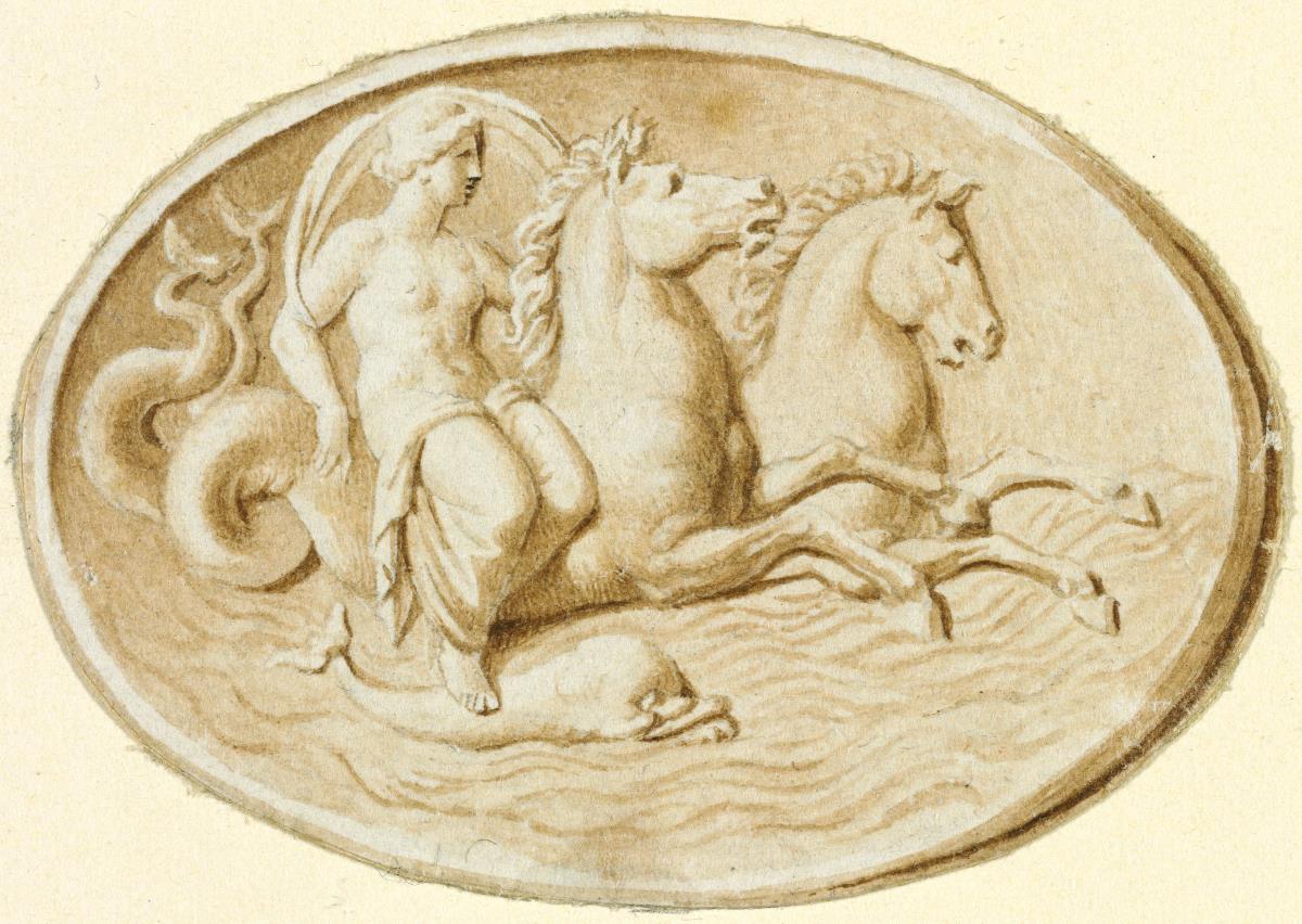 Amphitrite mit Seerossen und Delphin. Nach einer antiken Gemme