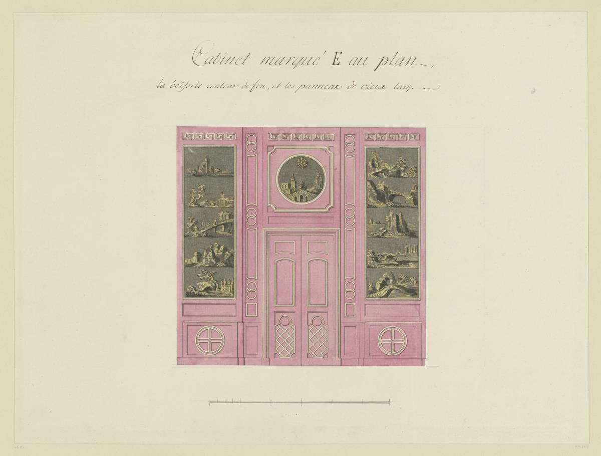 Chinesisches Haus in Drottningholm/ Schweden, Innenansicht, Cabinet marqué E au plan