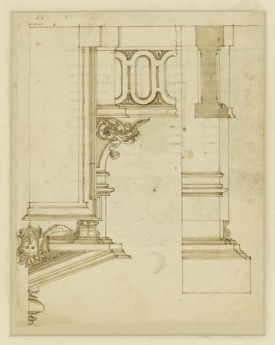 Türumrahmung mit Balustrade, Aufriss und Schnitt