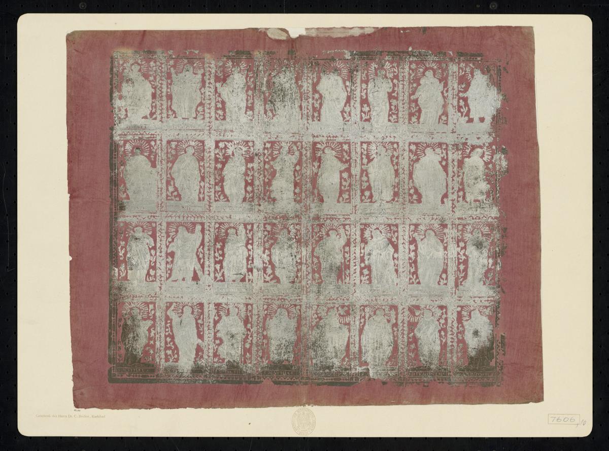 Brokatpapier (Religiöser Bilderbogen mit 32 Heiligen)