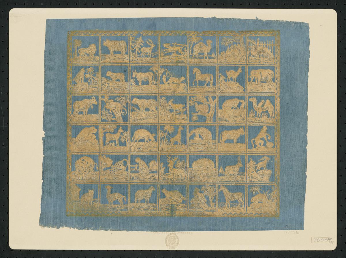 Brokatpapier (Blatt mit 42 Bildern mit Säugetieren)