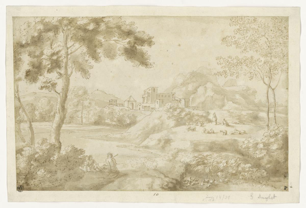 Arkadische Landschaft mit Schafherde