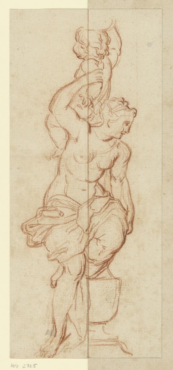 Weibliche Figur mit Kind auf dem Rücken
