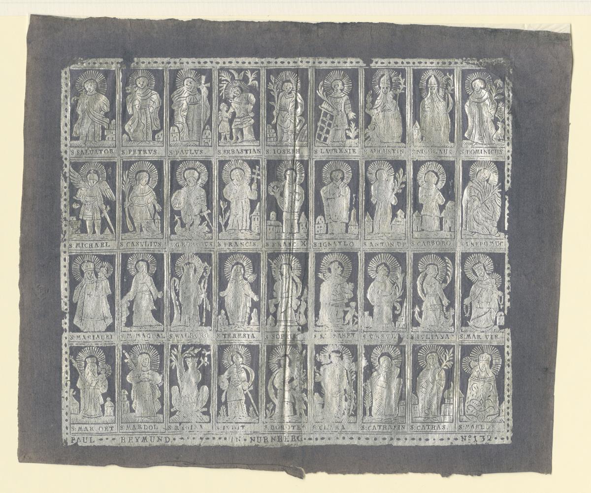 Brokatpapier (Blatt mit 36 Heiligen)