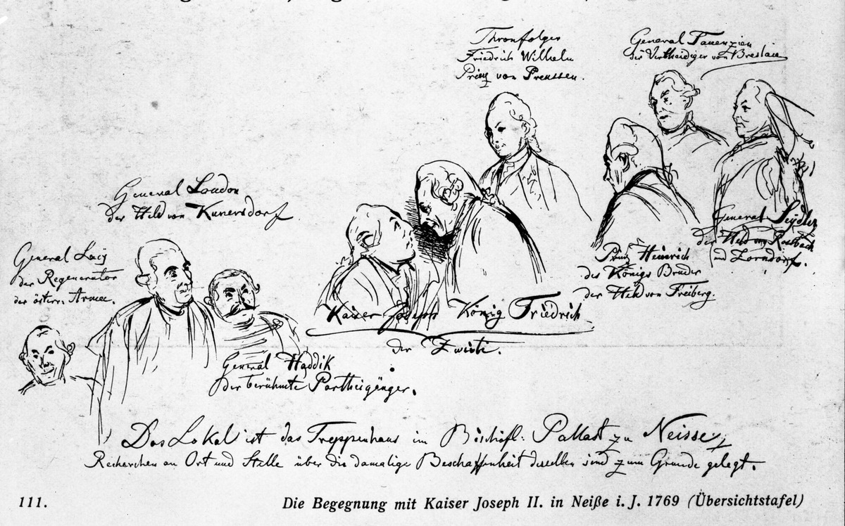 Begegnung Kaiser Josephs und Friedrichs II in Neisse, Übersichtsblatt und Personennamen