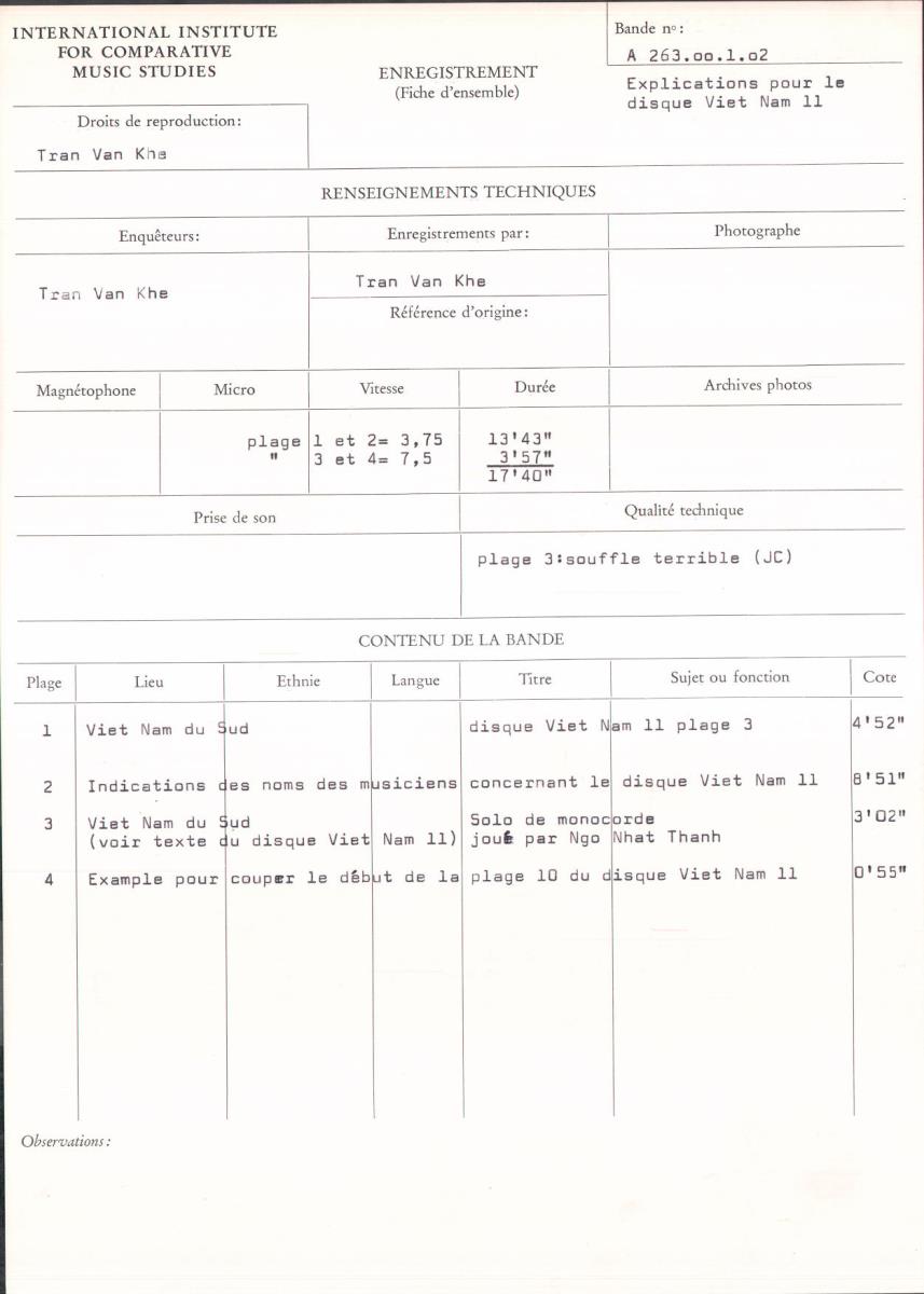 Explications pour le disque Viet-Nam 11
