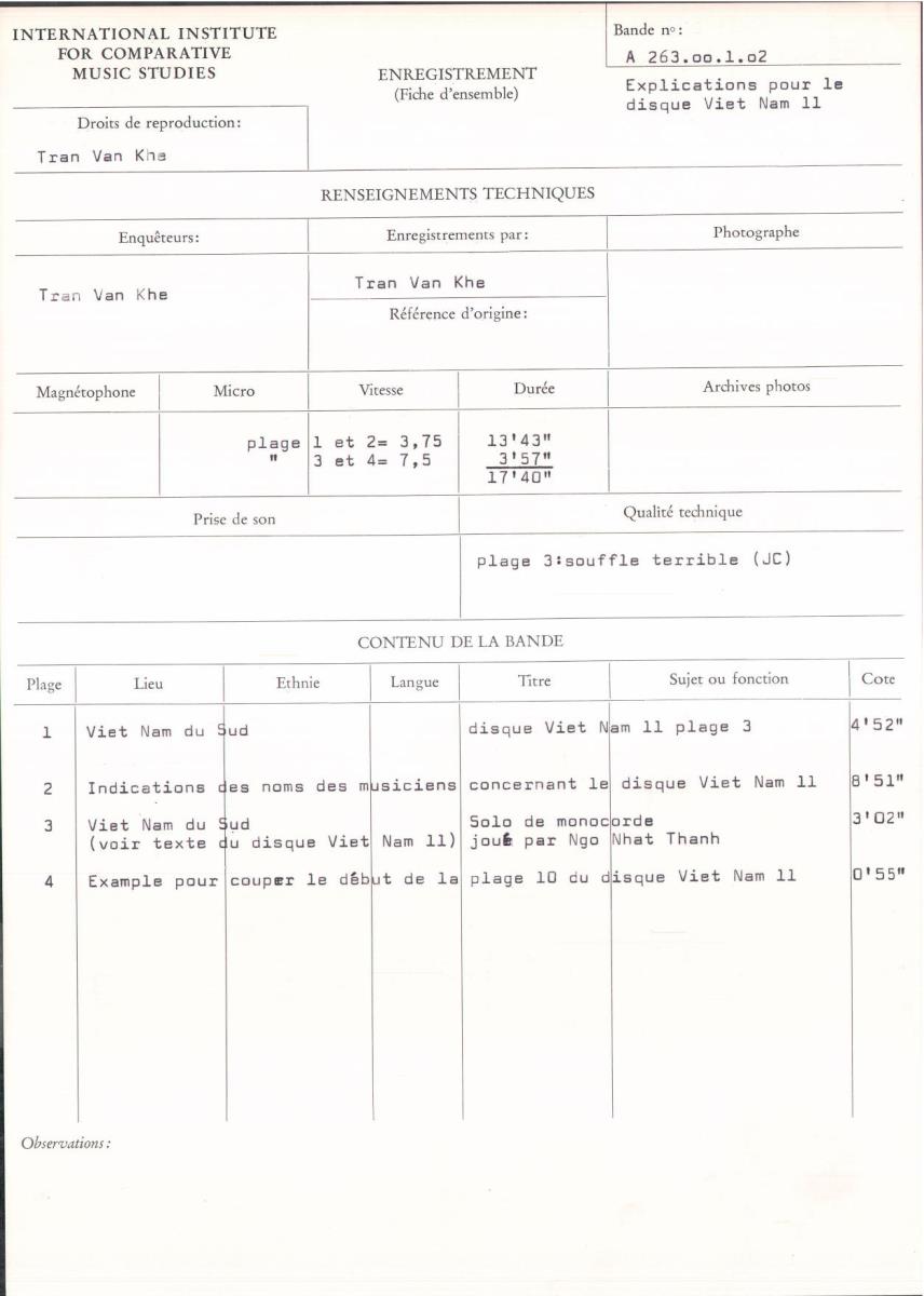 Explications pour le disque Viet-Nam 11