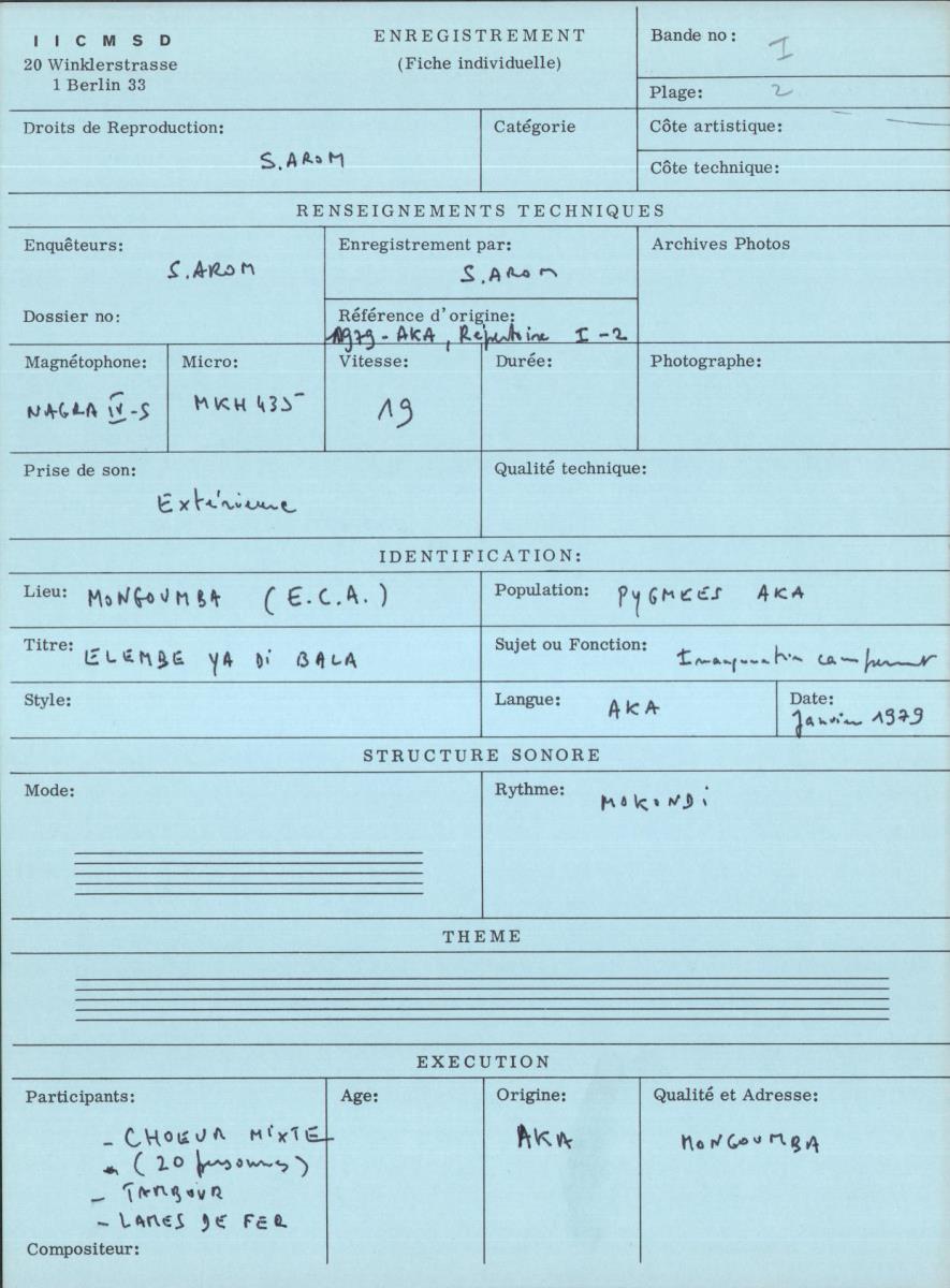 Arom I, 1979 - Aka, Repertoire
