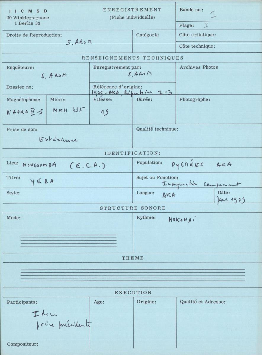 Arom I, 1979 - Aka, Repertoire