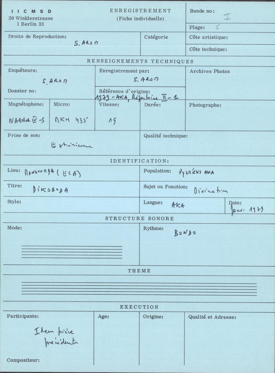 Arom I, 1979 - Aka, Repertoire