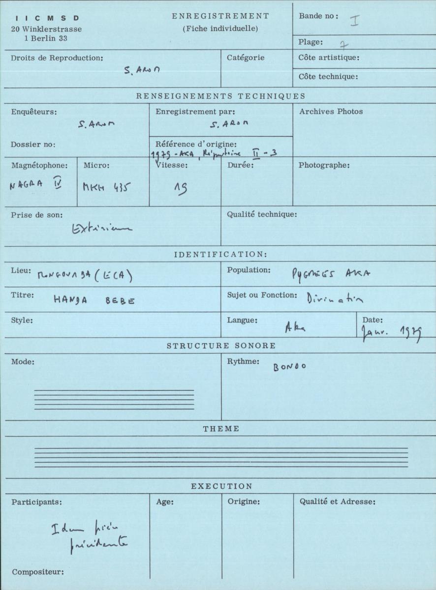 Arom I, 1979 - Aka, Repertoire