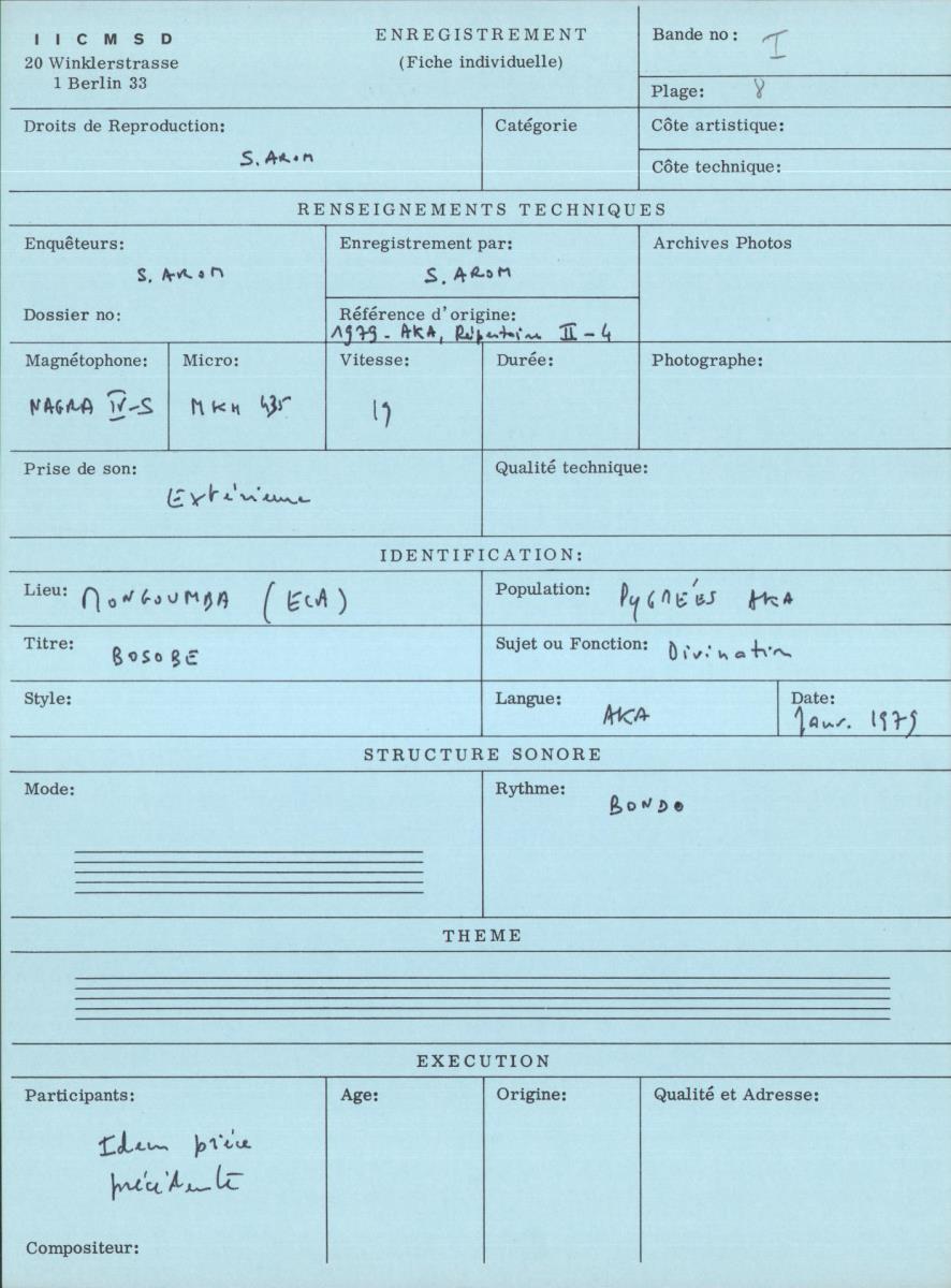 Arom I, 1979 - Aka, Repertoire