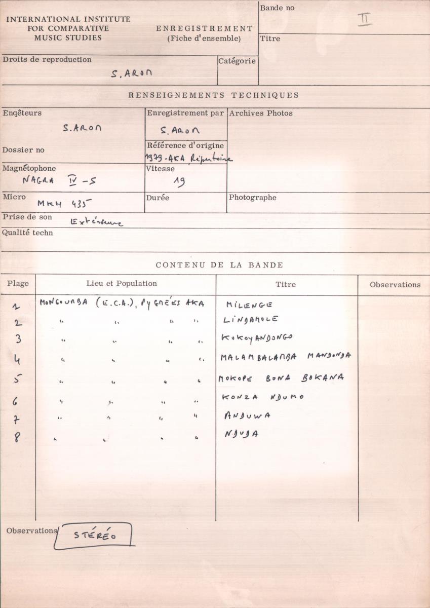 Arom II, 1979 - Aka, Repertoire