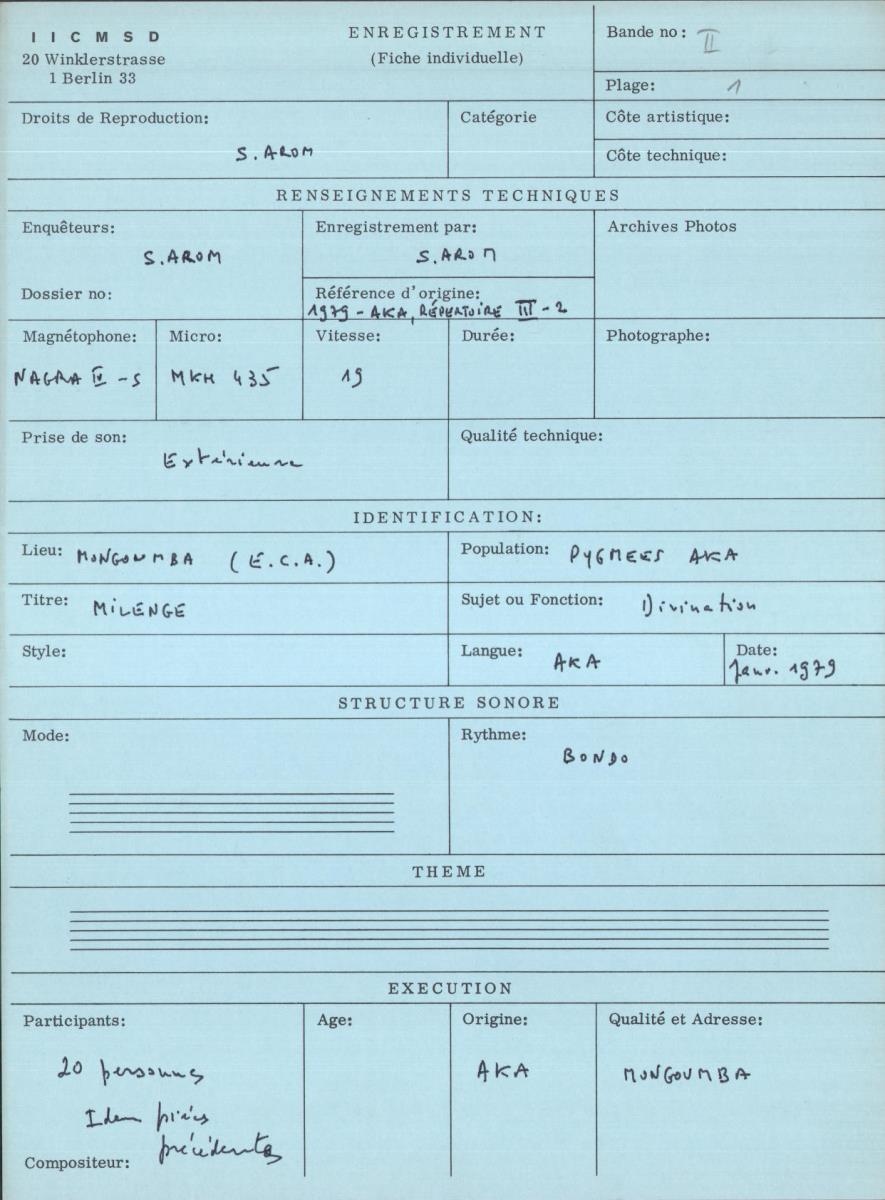 Arom II, 1979 - Aka, Repertoire