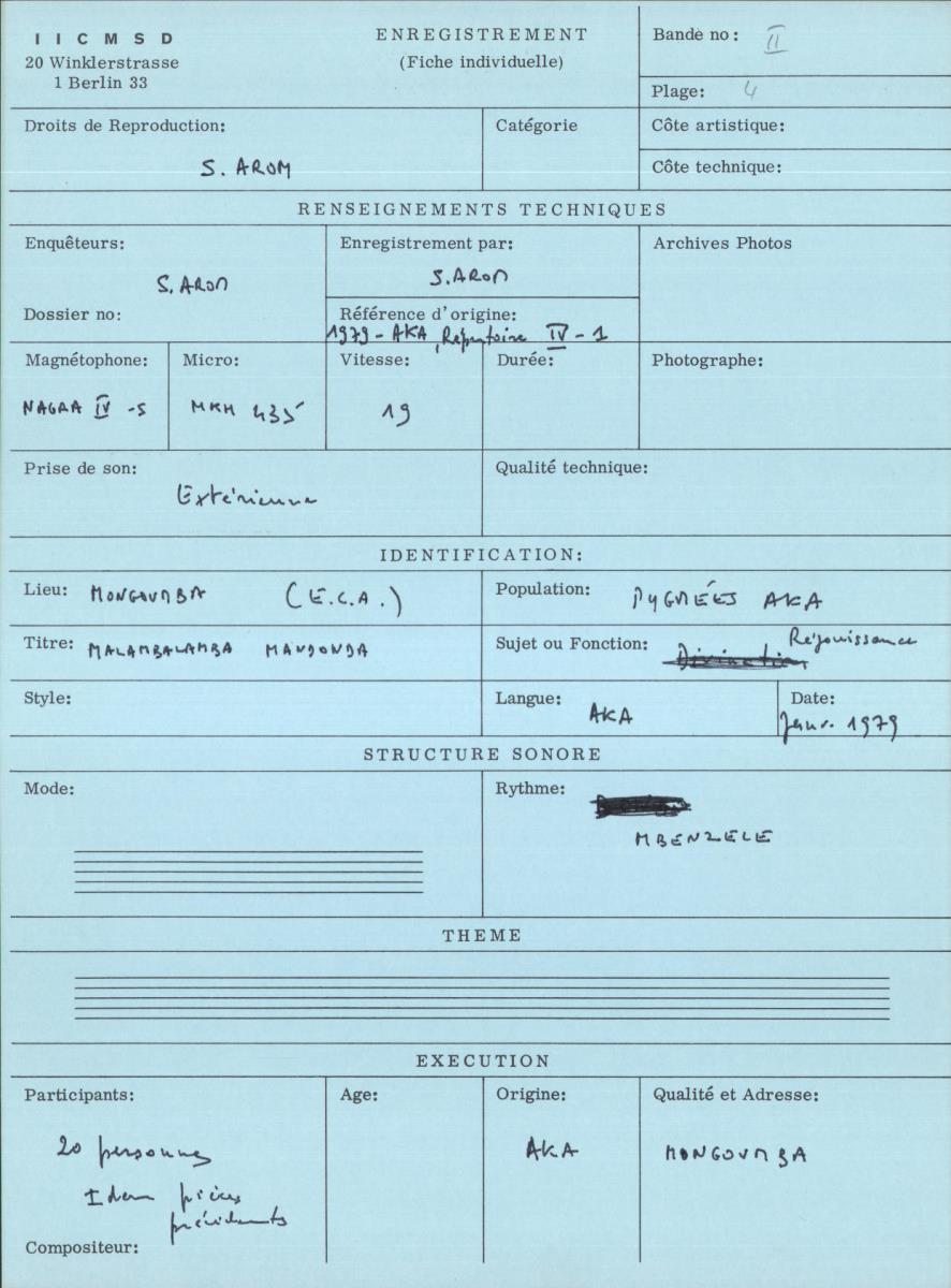 Arom II, 1979 - Aka, Repertoire