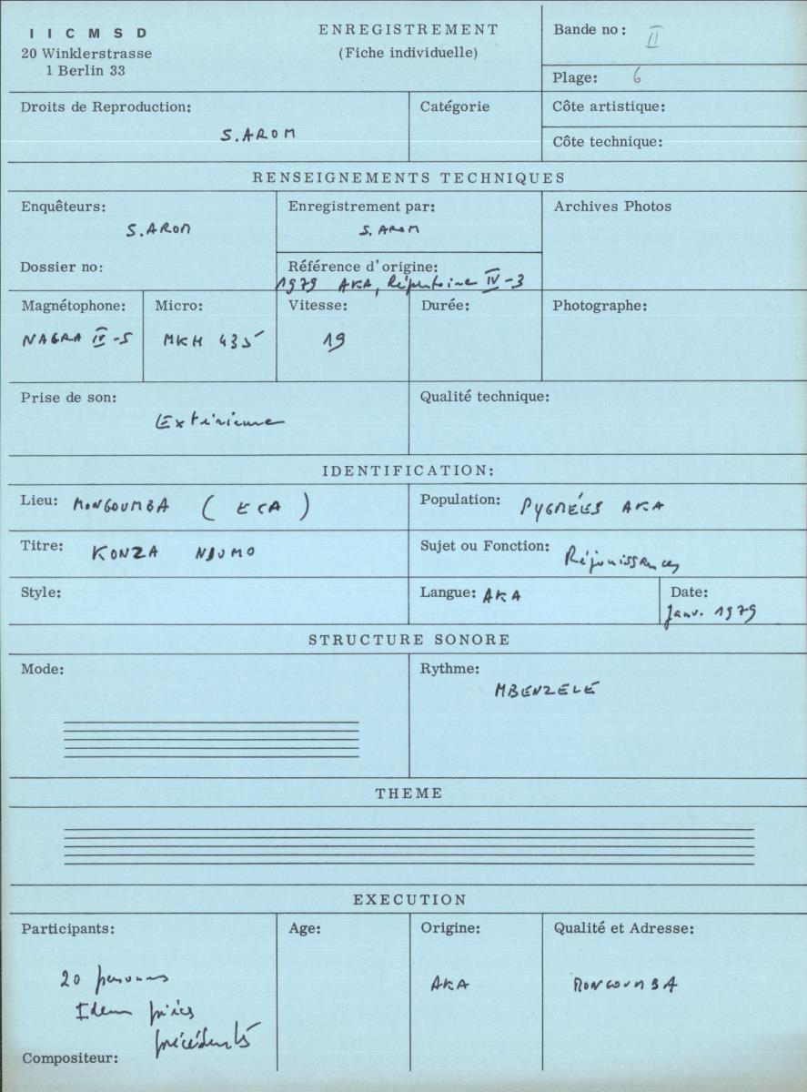Arom II, 1979 - Aka, Repertoire