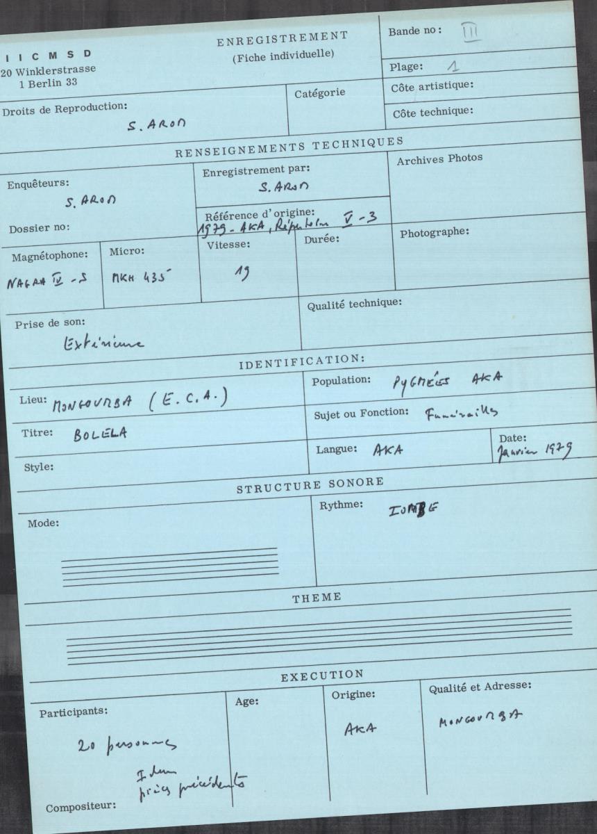 Arom III, 1979 - Aka, Repertoire