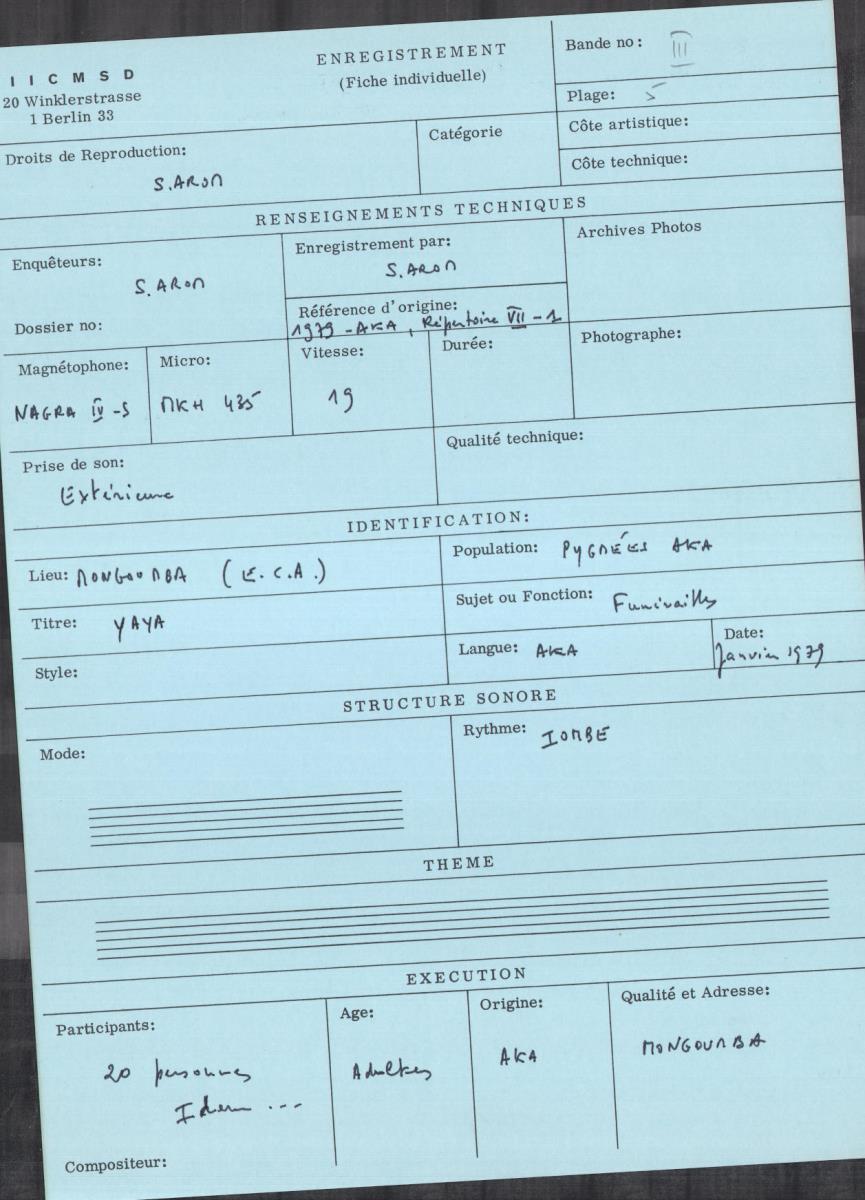 Arom III, 1979 - Aka, Repertoire