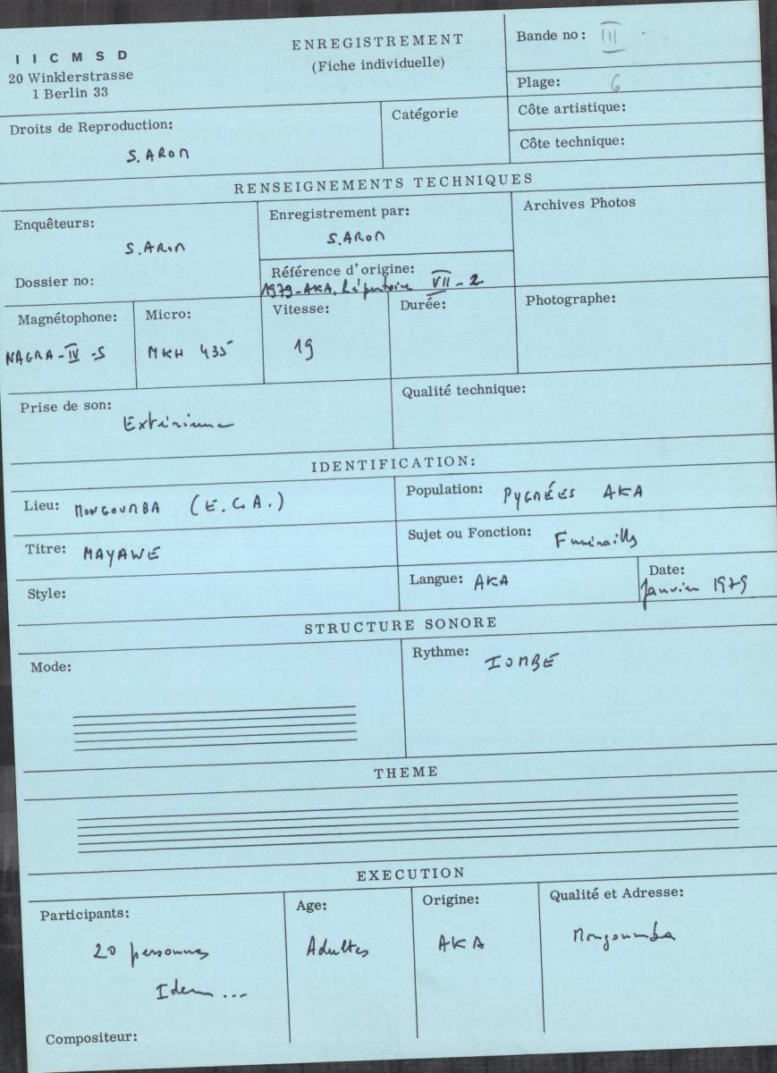 Arom III, 1979 - Aka, Repertoire
