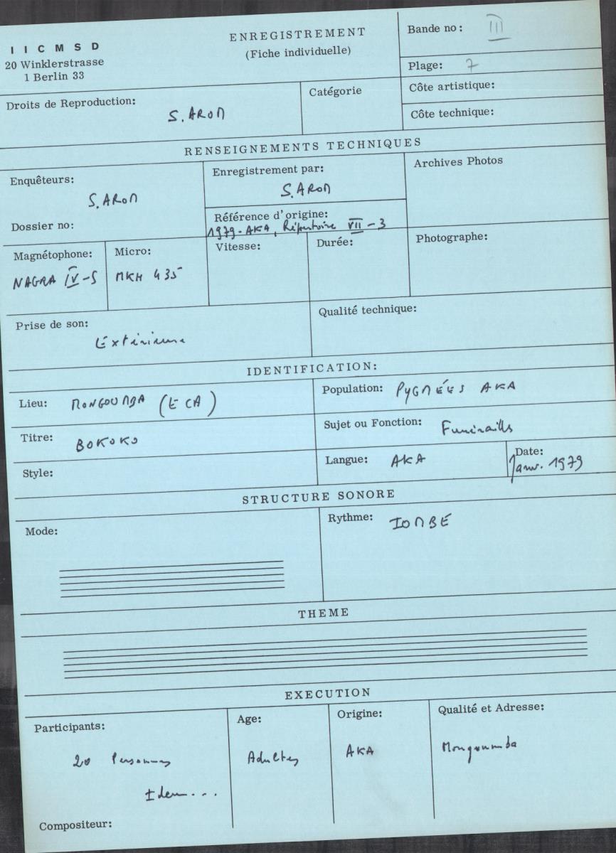 Arom III, 1979 - Aka, Repertoire