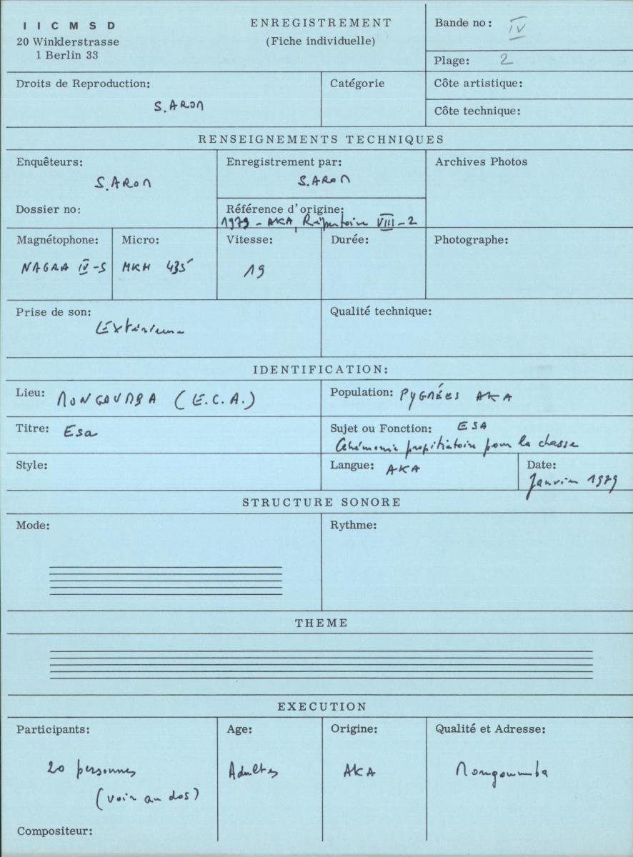 Arom IV, 1979 - Aka, Repertoire