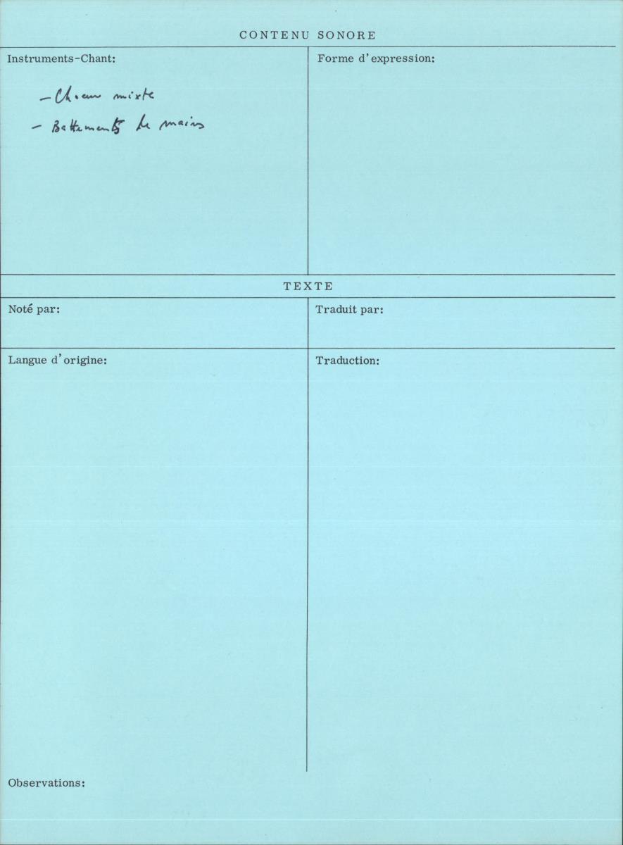 Arom IV, 1979 - Aka, Repertoire