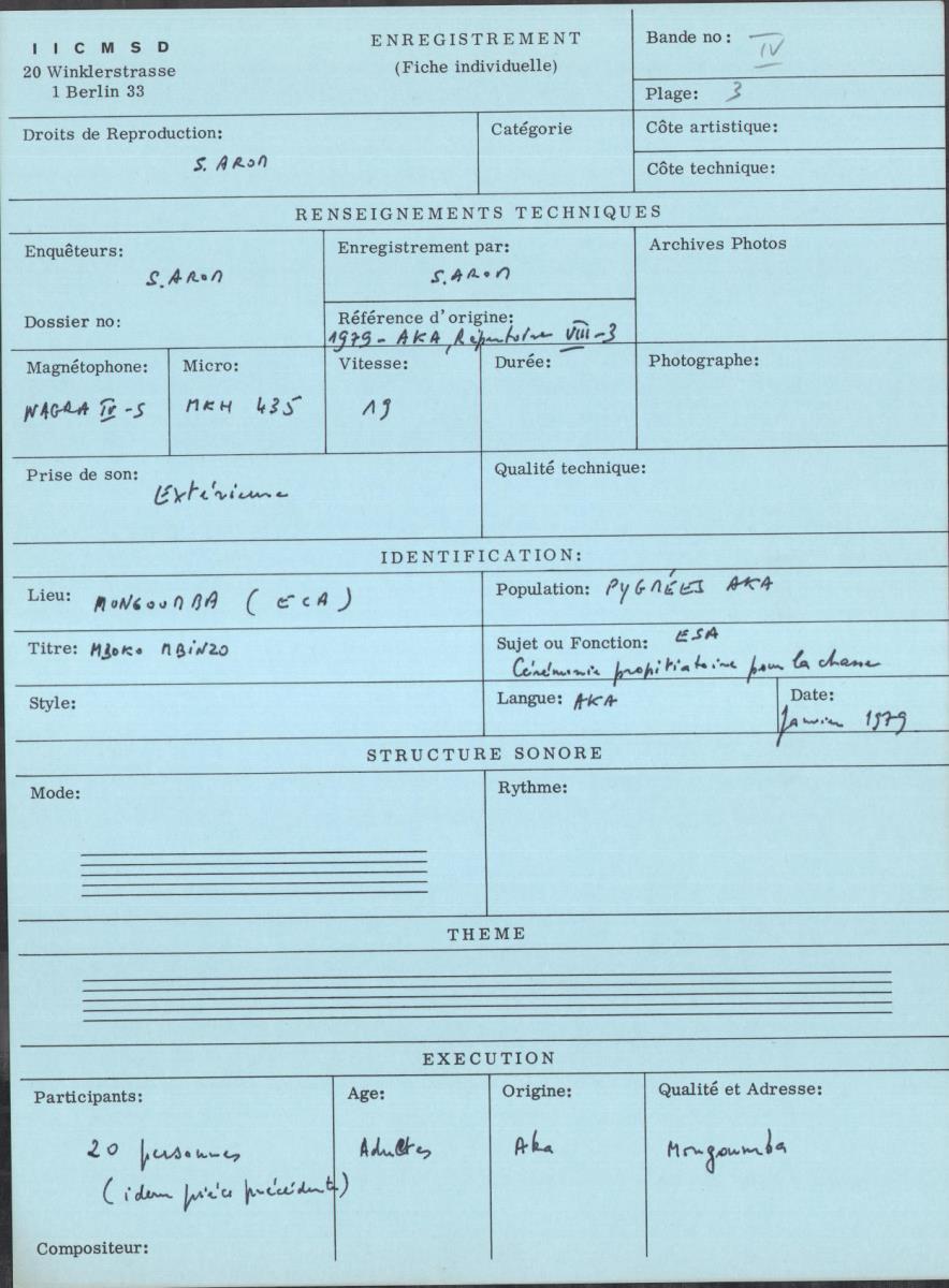 Arom IV, 1979 - Aka, Repertoire