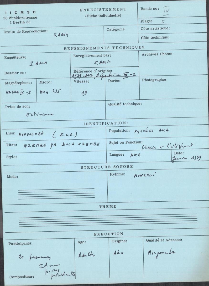 Arom IV, 1979 - Aka, Repertoire