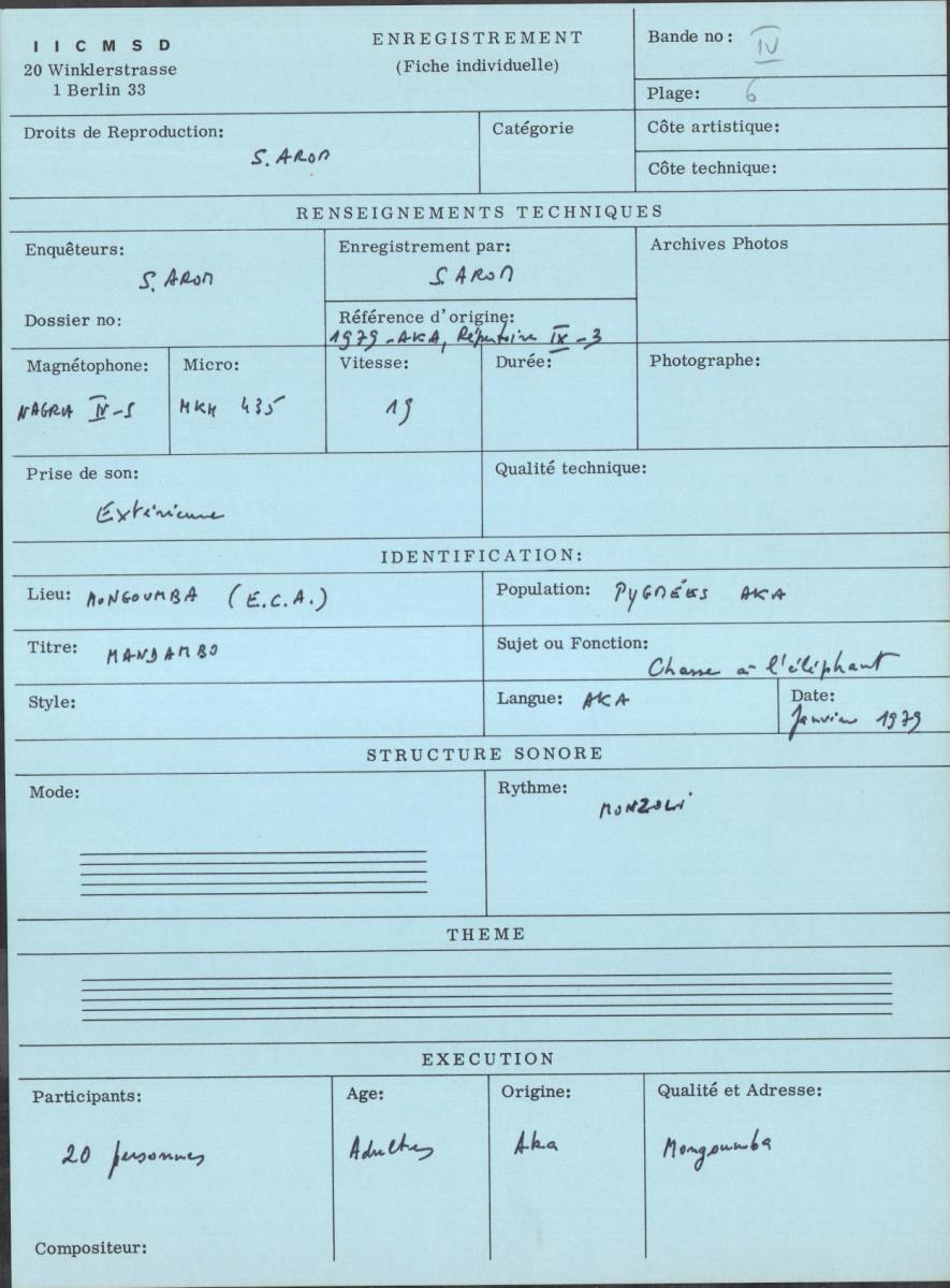 Arom IV, 1979 - Aka, Repertoire