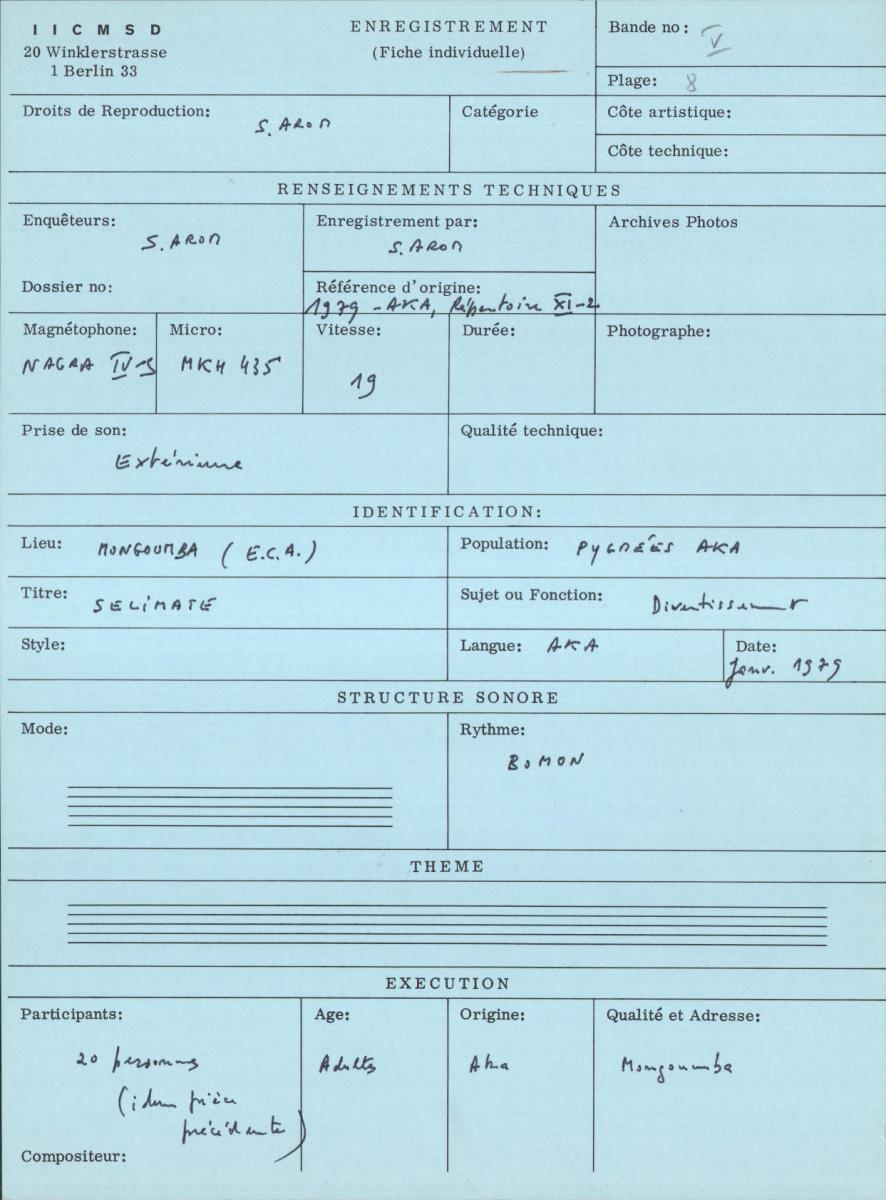 Arom V, 1979 - Aka, Repertoire