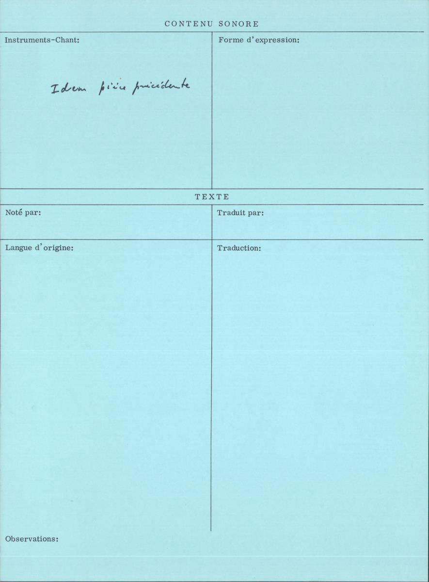 Arom V, 1979 - Aka, Repertoire