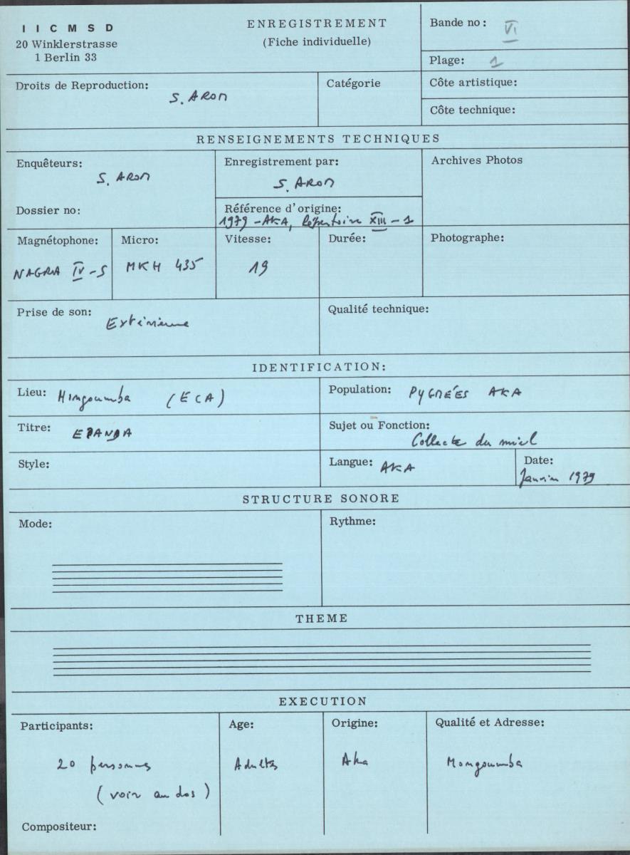 Arom VI, 1979 - Aka, Repertoire