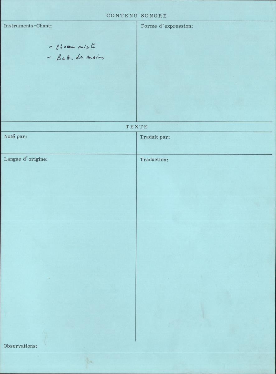 Arom VI, 1979 - Aka, Repertoire
