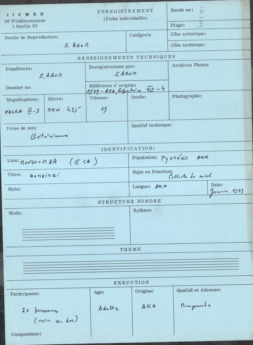 Arom VI, 1979 - Aka, Repertoire