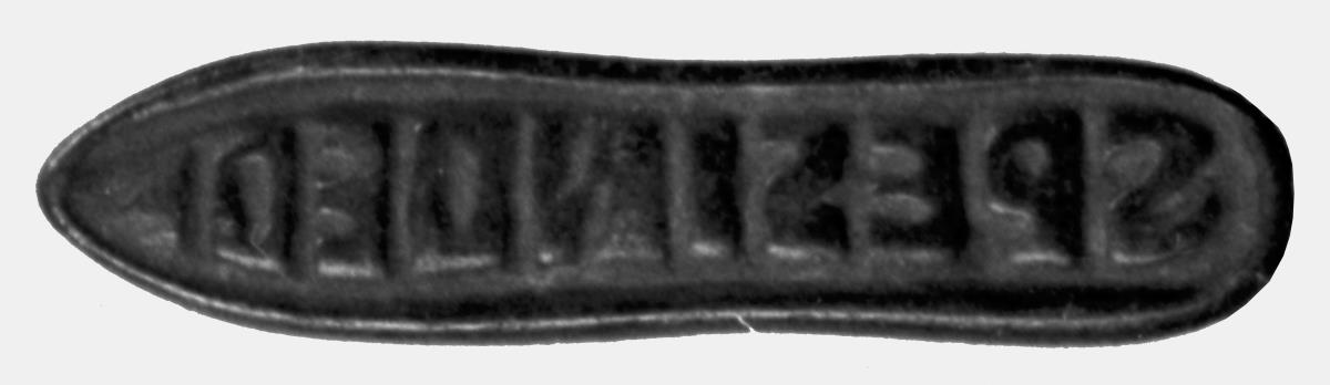 Stempel in Form einer Schuhsohle mit Inschrift SPES IN DEO