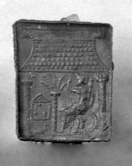 Galvanischer Abdruck eines kleinen reliefierten Bronzeblechs mit Darstellung des thronenden Mars in seinem Tempel