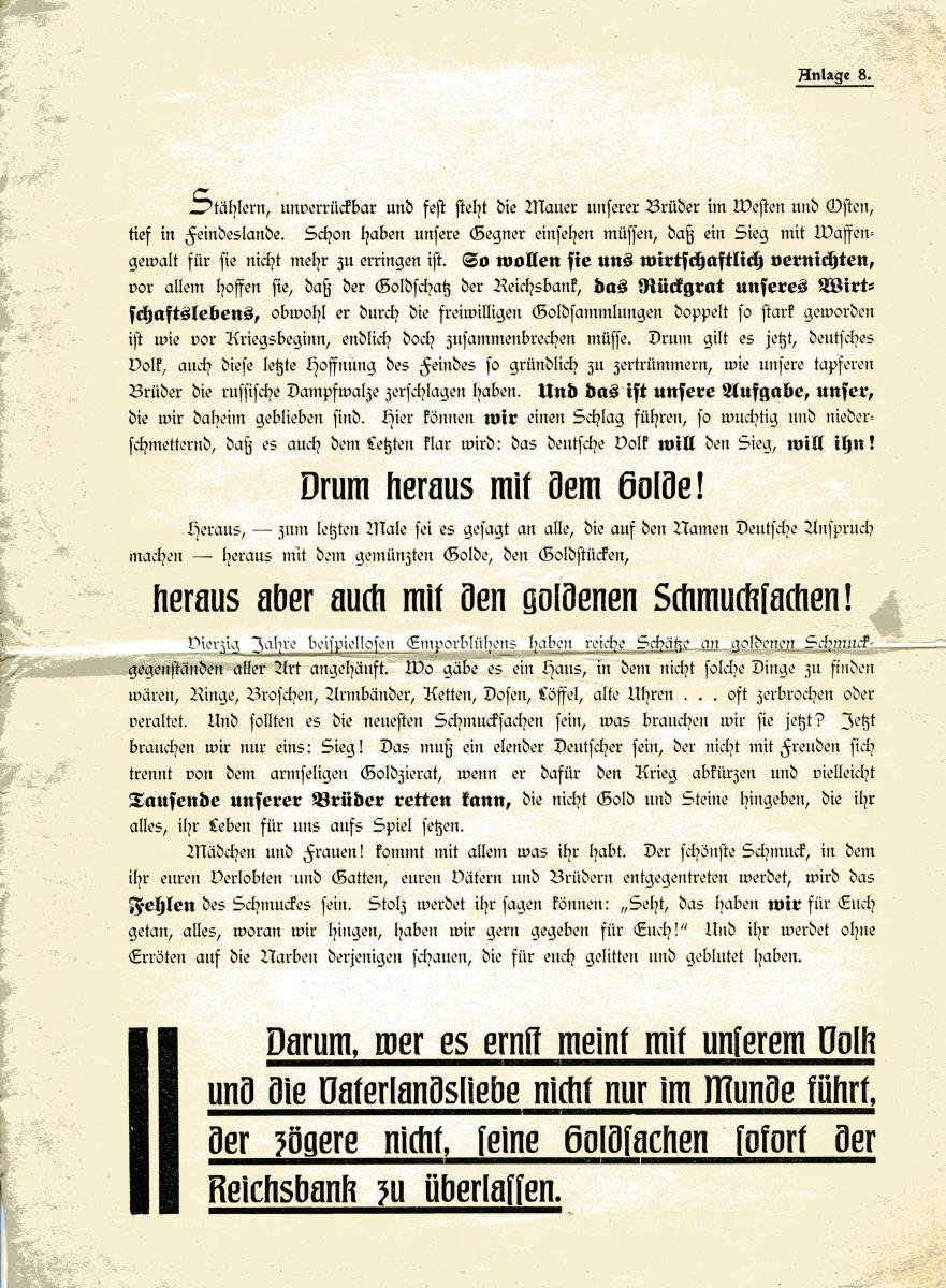 Drum heraus mit dem Golde!