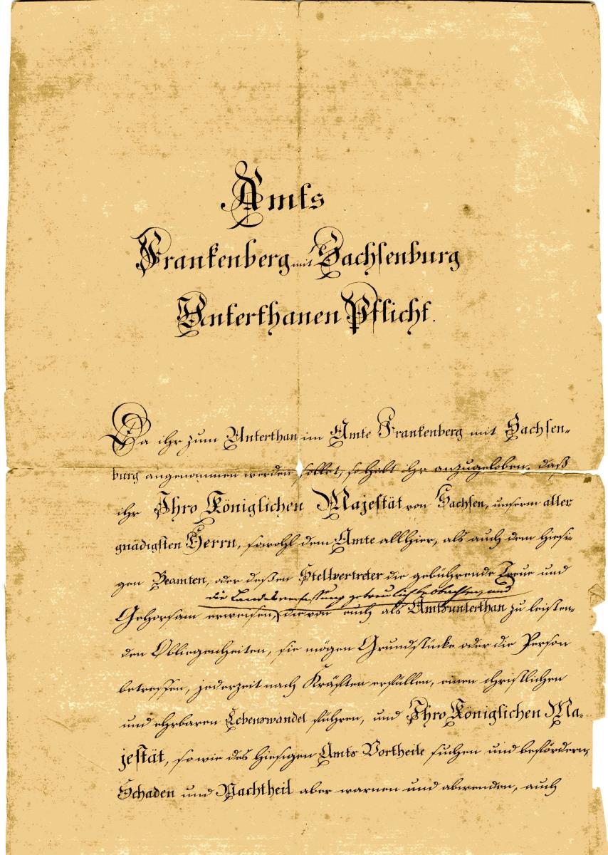 Amts Frankenberg mit Sachsenburg Unterthanen Pflicht.