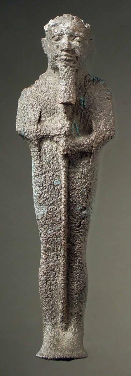 Ägyptische Statuette eines Mannes mit Osirisbart und Stab
