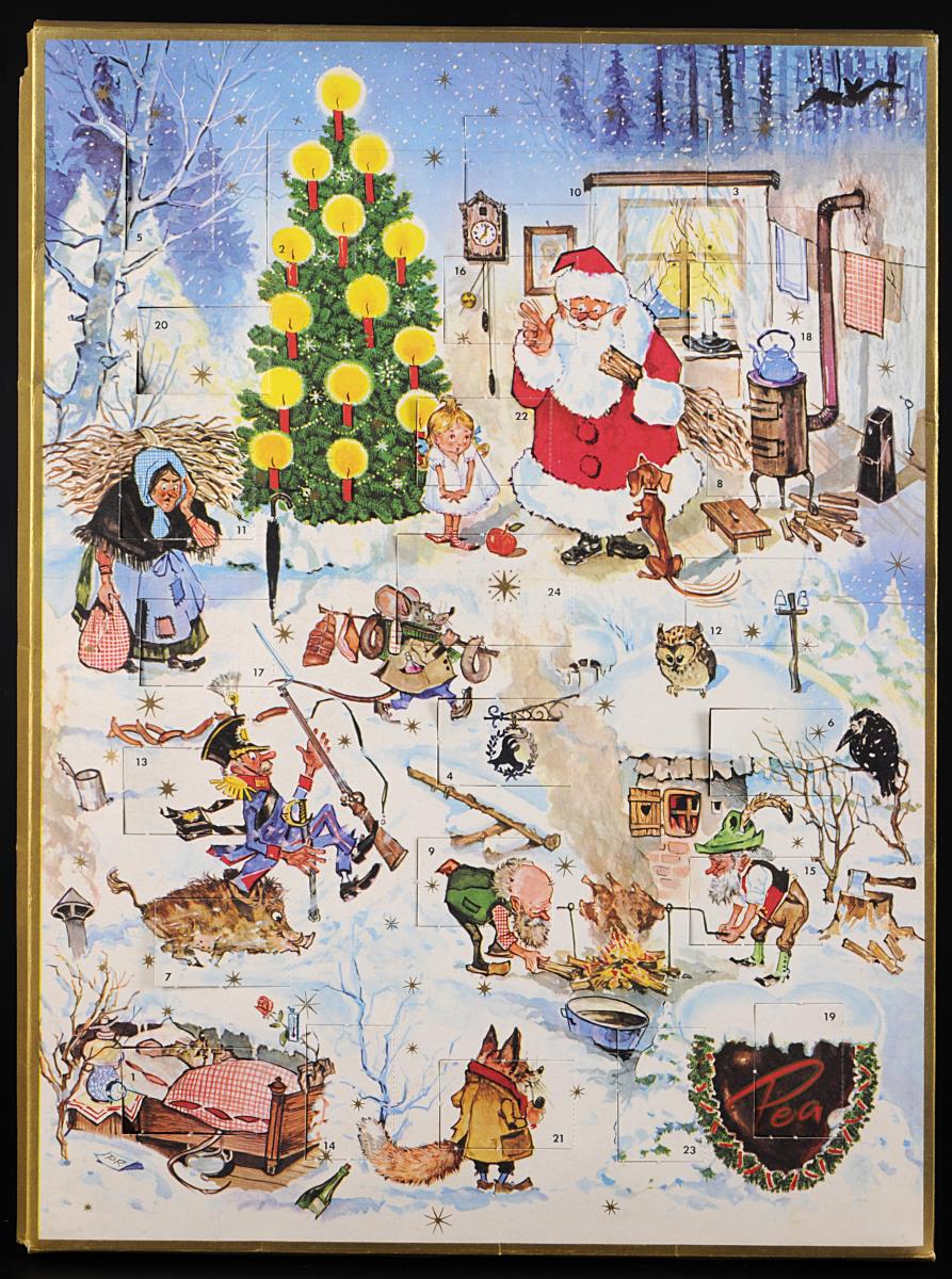 o. T. [Pea, Weihnachtsmann, Tannenbaum und kleine Szenen]