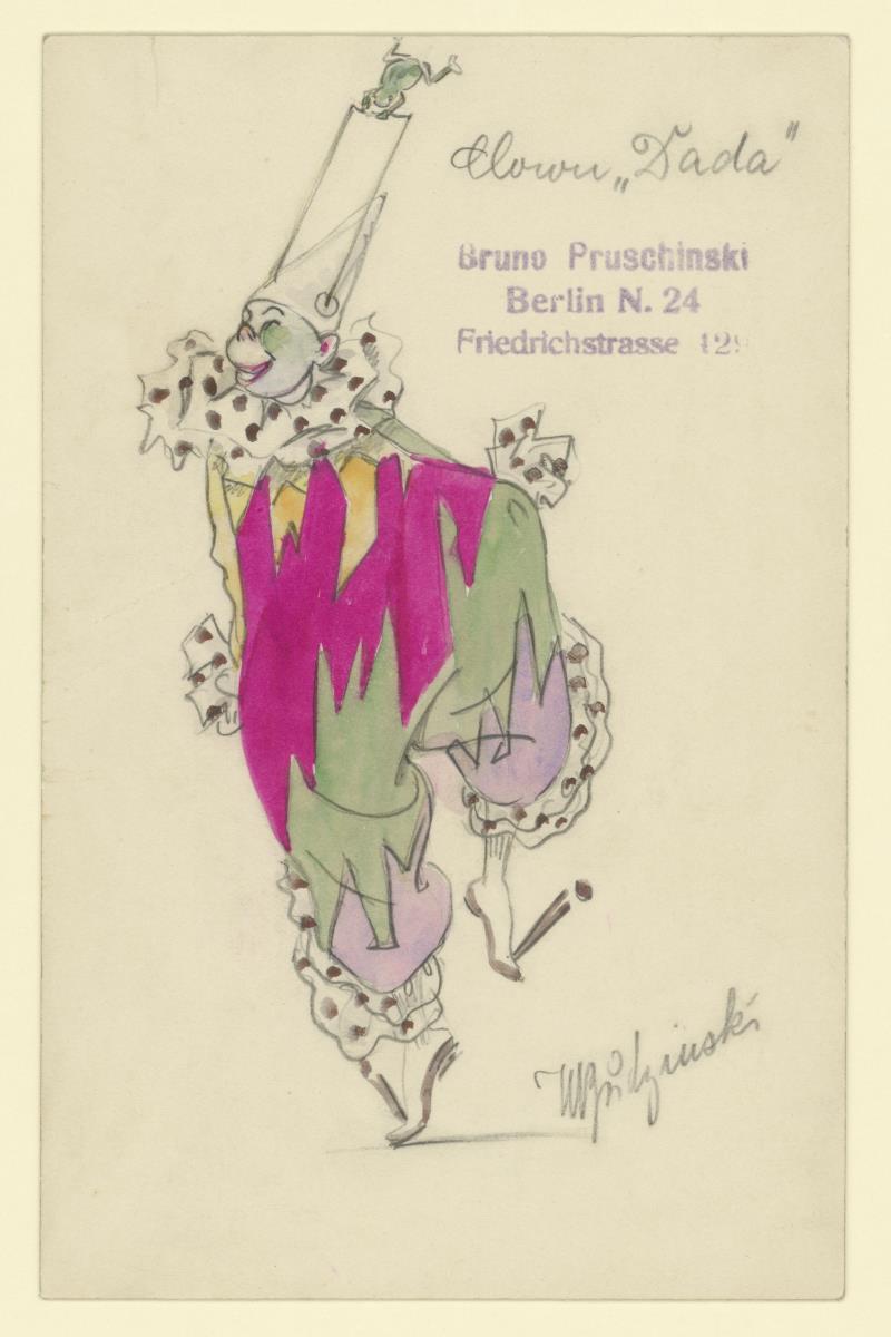 Visitenkarte und Kostümentwurf Clown Dada