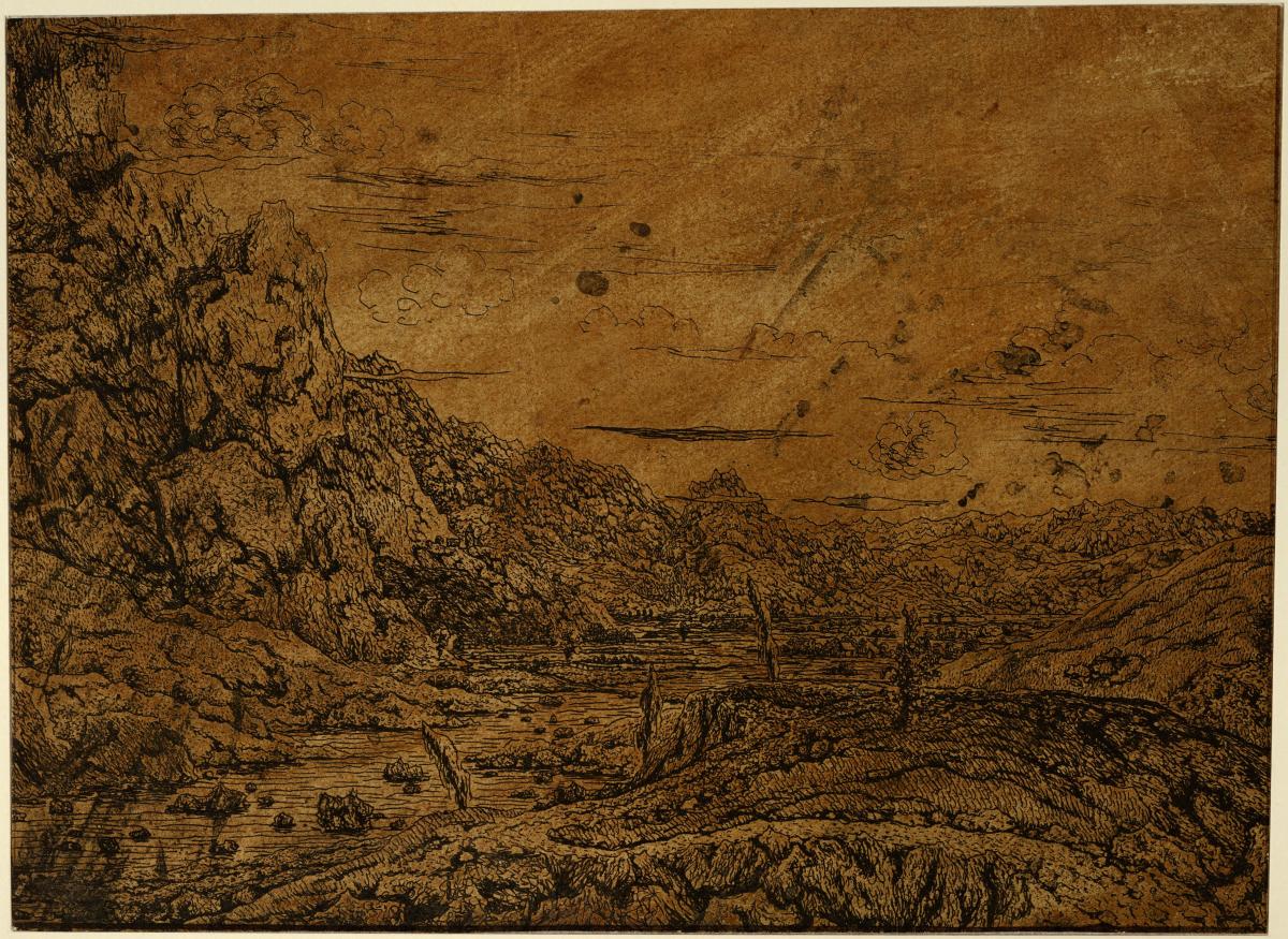 Die große Felslandschaft mit den vier Bäumen