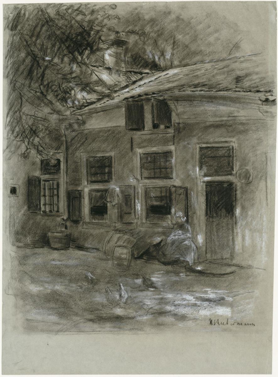 Holländisches Haus mit sitzender Frau