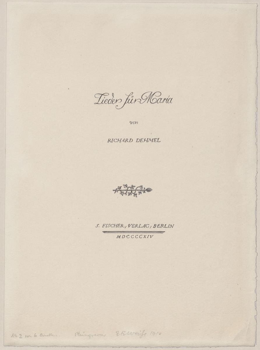 Alfred Dehmel, Lieder für Maria