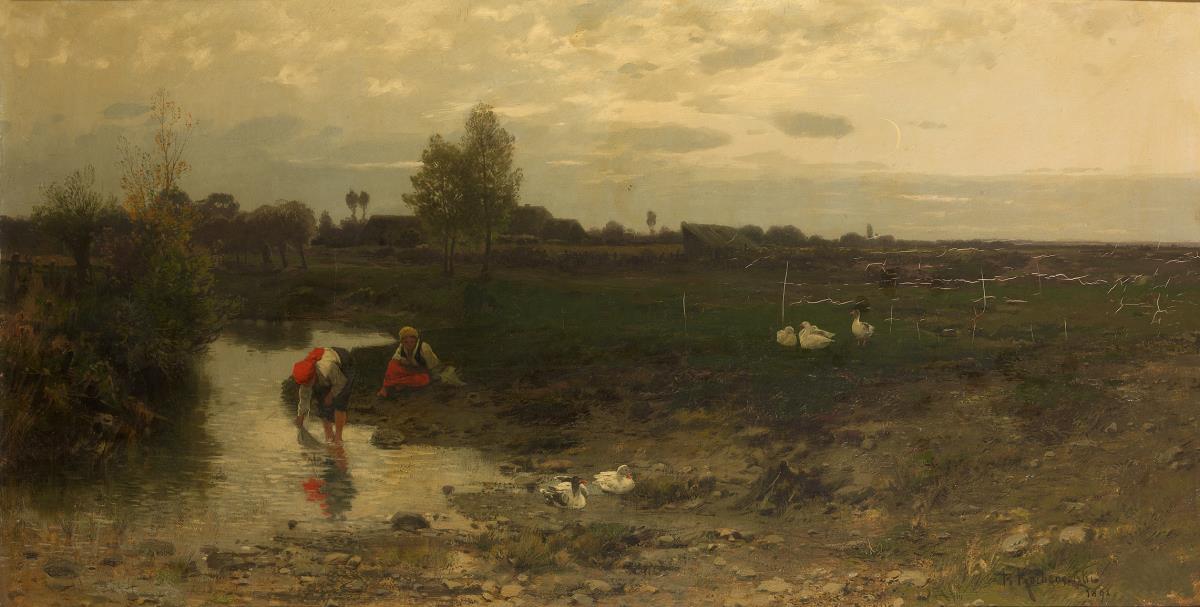 Wiesenlandschaft mit Wasser und Staffage