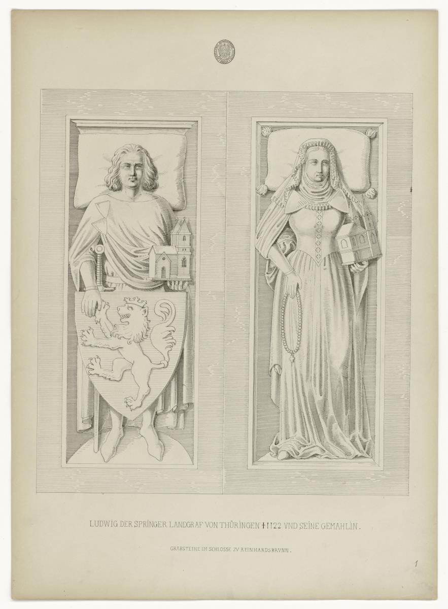Ludwig der Springer, Landgraf von Thüringen, und Gemahlin, gest. 1122, Grabmal Schloss Reinhardsbrunn